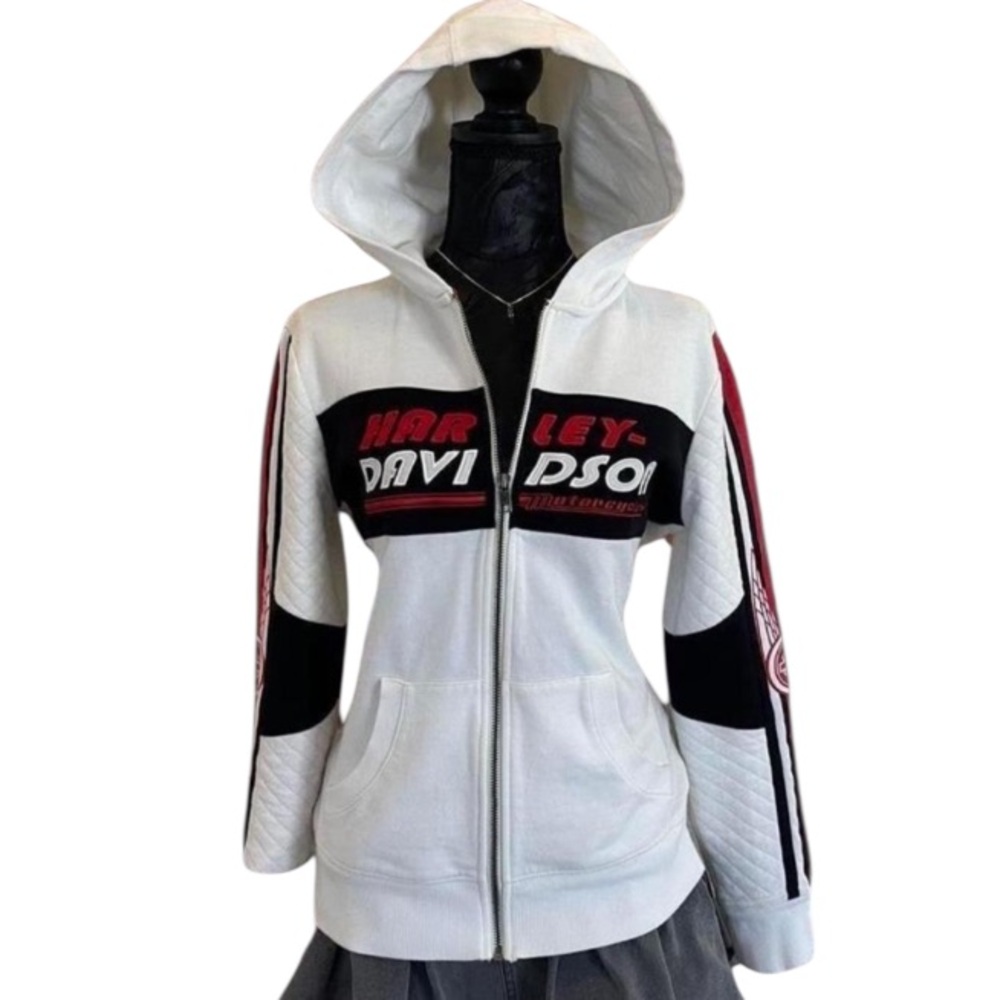 HARLEY-DAVIDSON Jacquard Hoodie Quilted Motorcycle Riding Jacket Women's Medium
